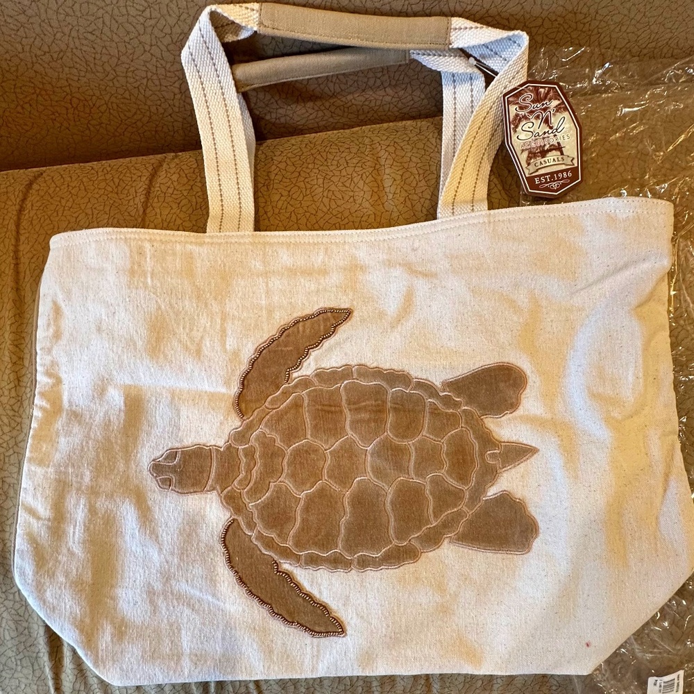 Sun “N” Sand Canvas Large Beach Tote NWT